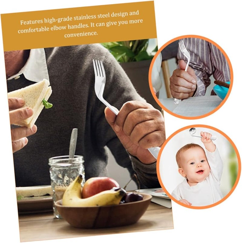 Ergonomic Angled Spoon and Fork for Elderly Right Handed Stainless Steel Self Feeding Assist Utensils - Image 3